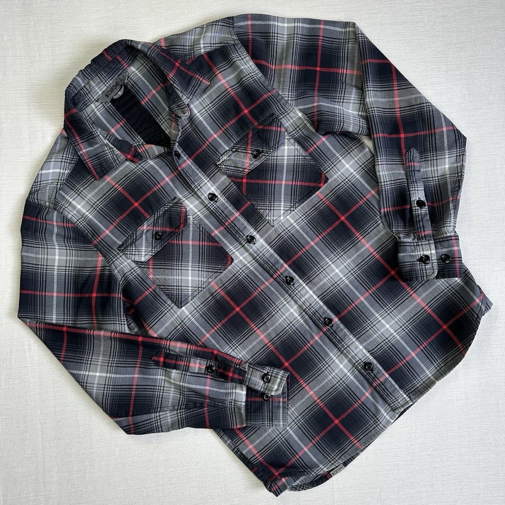 Chrome Industries Woven Stretch Work Shirt Men S Red Plaid Flannel Button LS